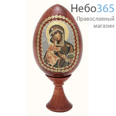  Яйцо пасхальное деревянное на подставке, с иконой, мореное, с золотистой и серебристой отделкой, высотой 7,5 см (без учета подставки) с иконой Божией Матери, в ассортименте, фото 1 