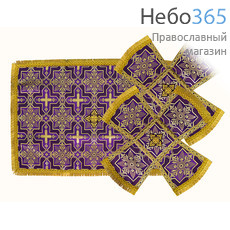  Покровцы фиолетовые с золотом и воздух, шелк в ассортименте, греческий галун, 12 х 12 см, фото 1 