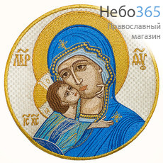  Икона вышитая "Богородица Владимирская" на оплечье, вышивка голубая. D19 см, фото 1 
