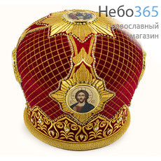  Митра, красная с золотом, размер 60 бархат, вышивка, стразы, иконы, фото 1 