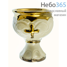 Лампада настольная керамическая Кубок, средняя, резная, с эмалью и золотом, фото 1 