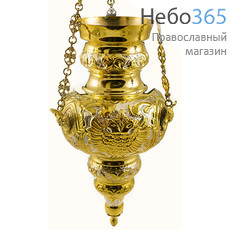  Лампада подвесная латунная 4-х ярусная, "Керкирская",с орлом, позолота и посеребрение, высотой 36 см, фото 1 