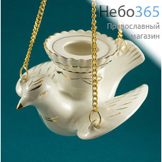  Лампада подвесная керамическая "Голубка", с цепями, с белой глазурью, с золотом, фото 1 