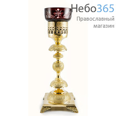  Лампада напрестольная бронзовая с красным стаканом, высотой 34-38 см, 4044 В / 502935, фото 1 