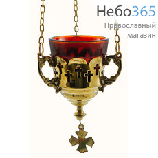  Лампада подвесная латунная с прорезями в виде креста, со стаканом, высотой 8 см, 587 В, фото 1 