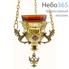  Лампада подвесная латунная с эмалевыми медальонами, со стаканом, высотой 8 см, 483 В, фото 1 
