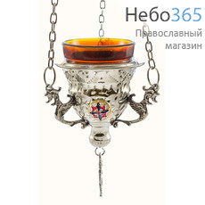  Лампада подвесная латунная никелированная, с эмалевыми медальонами, со стаканом, высотой 8 см, 483 N, фото 1 
