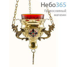 Лампада подвесная латунная с эмалевыми медальонами, со стаканом. высотой 10 см, 9771 В, фото 1 