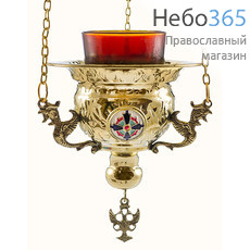  Лампада подвесная латунная с эмалевыми медальонами, высотой 12 см, 9544 В, фото 1 