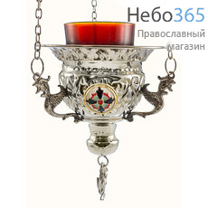  Лампада подвесная латунная никелированная, с эмалевыми медальонами, со стаканом, высотой 16 см, 9544 N, фото 1 