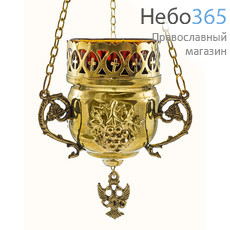  Лампада подвесная латунная с накладками Виноград, со стаканом, высотой 11 см, 9768 В, фото 1 