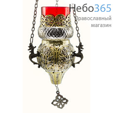  Лампада подвесная бронзовая 2-х ярусная, никелированная, с позолотой, литье, со стаканом, высотой 15 см, 9395 GN, фото 1 