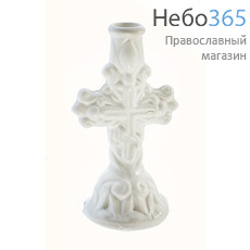  Подсвечник керамический Крест, с белой глазурью, высотой 8,5 см, фото 1 