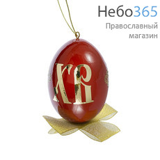  Яйцо пасхальное деревянное красное, с бантом, высотой 9,1 см, фото 1 