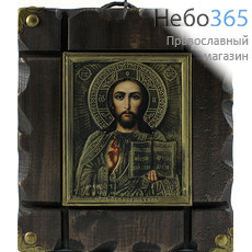  Икона на дереве 18х20 (икона 11х13), в ризе, с металлическими уголками, с пропилами, на кольце Господь Вседержитель, фото 1 