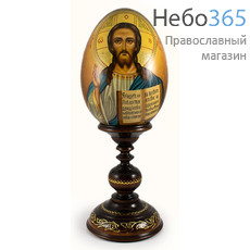  Яйцо пасхальное деревянное с писаной иконой "Господь Вседержитель" , на подставке, коричневое, высотой 22 см (без учёта подставки), фото 1 