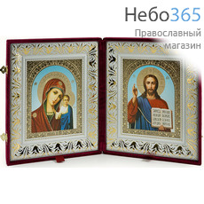  Складень бархатный 46х26 см, двойной, с иконой Спасителя и Казанской иконой Божией Матери (15х18 см), с багетной рамой (1518Б54-К7) (К), фото 1 