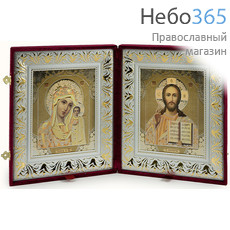  Складень бархатный 46х26 см, двойной, с иконой Спасителя и Казанской иконой Божией Матери (15х18 см), с багетной рамой (1518Б54-К4) (К), фото 1 