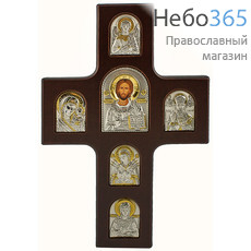  Крест с иконами 13,5х20,5 см, 6 икон, шелкография, серебрение, золочение, деревянная основа (ST1-XAG) (Ж), фото 1 