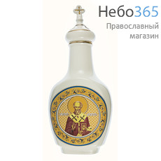  Сосуд керамический для святой воды, "Круглый", с белой глазурью и деколью "Икона", с золотом, 7321, фото 1 