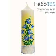  Свеча парафиновая пасхальная, "Пеньковая большая "Первоцветы", высотой 14,5 см (в коробе - 15 шт.), 11-43, фото 1 