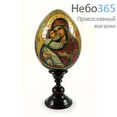  Яйцо пасхальное деревянное с писаной иконой Божией Матери "Владимирская" высотой 10 см (без учёта подставки), диаметром 7 см, фото 1 