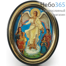  Икона на пластмассе 5х6, овальная, на подставке Ангел Хранитель с детьми, фото 1 