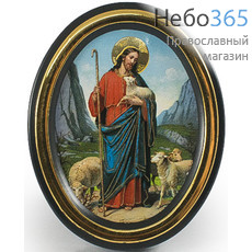  Икона на пластмассе 5х6, овальная, на подставке Иисус Христос - Пастырь добрый, фото 1 