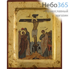  Икона на дереве BOSNB 11х13, полиграфия, золотой фон, ручная доработка, основа МДФ, с ковчегом Распятие Христово (Х2206), фото 1 