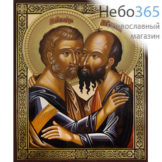  Икона на дереве 17х21, полиграфия, золотое и серебряное тиснение Петр и Павел, апостолы, фото 1 