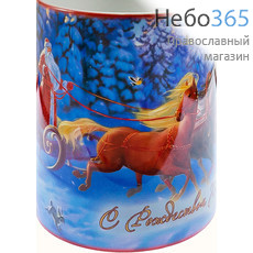  Чашка керамическая рождественская, бокал, с цветной сублимацией, объемом 330 мл, в ассортименте Дед Мороз на санях, фото 1 