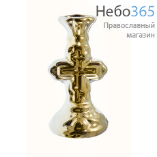  Подсвечник керамический Крест ажурный, средний, золотой,цветной высотой 7,5 см, фото 1 