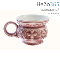 Чашка керамическая для святой воды С крестом, с цветной глазурью цвет: розовый, фото 1 