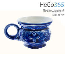  Чашка керамическая для святой воды С крестом, с цветной глазурью цвет: синий, фото 1 