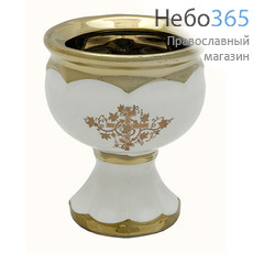  Лампада настольная керамическая Кубок, средняя, с эмалью и золотом цвет: белый, фото 1 
