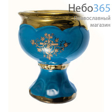  Лампада настольная керамическая Кубок, средняя, с эмалью и золотом цвет: голубой, фото 1 