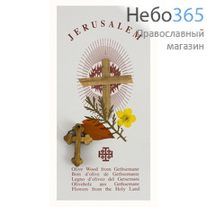  Набор "Цветы Иерусалима" : деревян.нательн. крест освящённый, открытка с цветами со Святой Земли, арт.6 (в уп.5 шт., цена за 1 шт.), фото 1 