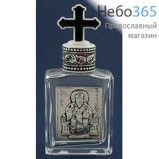  Сосуд стеклянный для святой воды или елея, с металлической иконой, объемом 30 мл, в ассортименте, 72 - 30 С иконой Свт. Спиридон Тримифунтский, арт.7271030, фото 1 