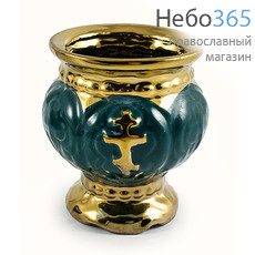  Лампада настольная керамическая Бочонок, с эмалью и золотом цвет: зеленый, фото 1 