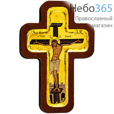 Крест с Распятием 11,5х16,5х1,5 см. Деревянная основа (МДФ), золотой фон, с ковчегом (B50SNB) (Нпл), фото 1 