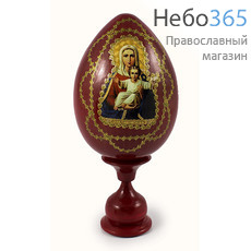  Яйцо пасхальное деревянное на подставке, с иконой, красное, среднее, с золотой отделкой, высотой 14см с иконой Божией Матери Аз есмь с вами и никтоже на вы, фото 1 
