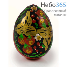  Яйцо пасхальное деревянное Хохлома, Верба, двух видов, красное, без подставки, высотой 6,8 см, в ассортименте, фото 1 