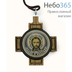  Икона автомобильная 5,3х5,3, на обсидиане с посеребрением, на деревянном кресте, подвесная, круглая (ДКР-07), фото 1 