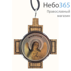  Икона автомобильная 5,3х5,3, на обсидиане с посеребрением, на деревянном кресте, подвесная, круглая Ангел Хранитель, фото 1 
