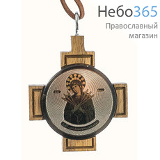  Икона автомобильная 5,3х5,3, на обсидиане с посеребрением, на деревянном кресте, подвесная, круглая Божией Матери икона Семистрельная, фото 1 