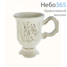  Чашка керамическая для святой воды, С Ангелом, белая, с золотой росписью, высотой 8 см, фото 1 