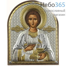  Икона в ризе EK3-PAG 8,5х10,5, великомученик Пантелеимон Целитель, шелкография, серебрение, золочение, на пластиковой основе, фото 1 
