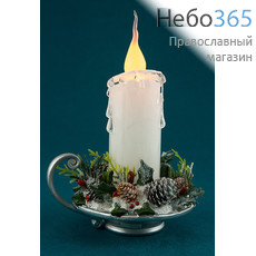  Сувенир рождественский Свеча горящая, из пластика и полистоуна, с подсветкой, высотой 17 см, АК7767, фото 1 