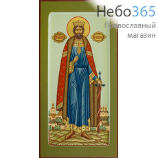  Владимир, равноапостольный князь. Икона писаная 13х25х2 см, цветной фон, золотой нимб, с ковчегом (Шун), фото 1 