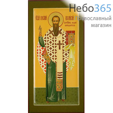  Василий Великий, святитель. Икона писаная 13х25х2, цветной фон, золотой нимб, с ковчегом, фото 1 